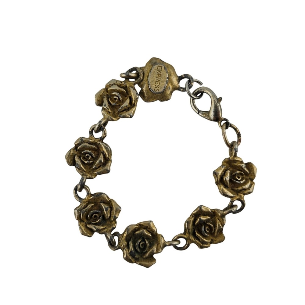 Express Rose Floral Link Kids Bracelet Antique Style‎ Gold Tone FAIR Cottagecore
